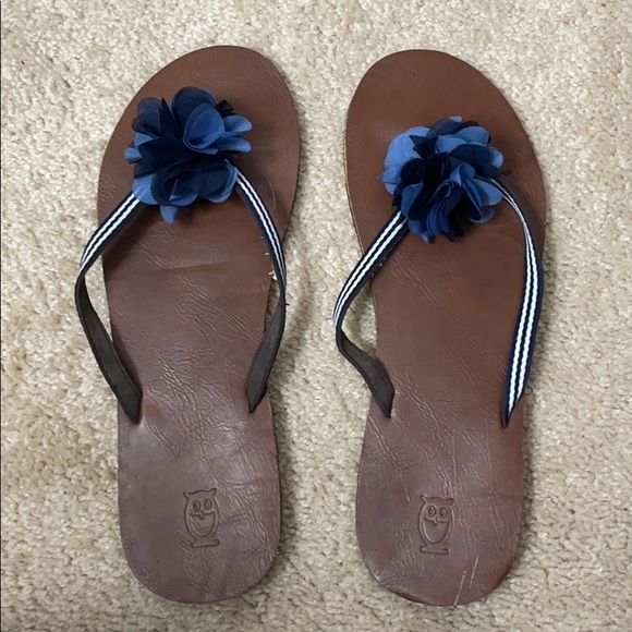 Target Shoes - Brown Flip Flops with Blue Chiffon Flowers